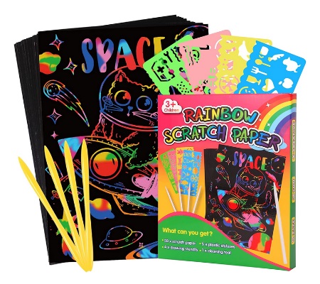 Scratch Art for Kids - 50 Pcs Black Scratch Off Art Paper, 4.9 X